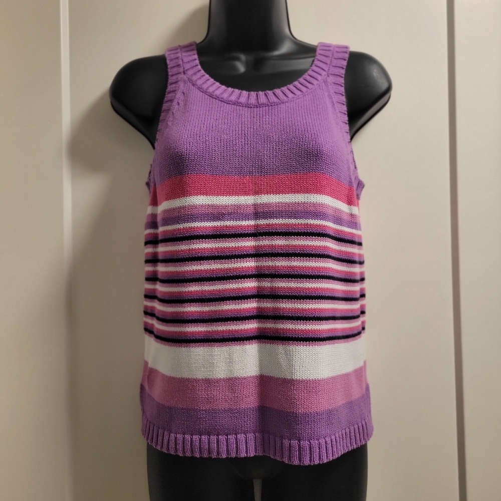 Vintage Jeanne Pierre Purple and Pink Striped Sweater Tank Top